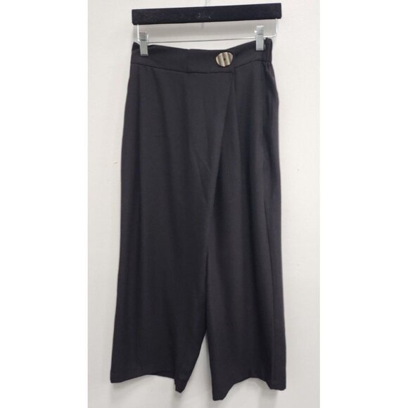 Six One Eight Womens Black Cropped Wide Leg Pants Small Crossover Front Culottes - Picture 1 of 11